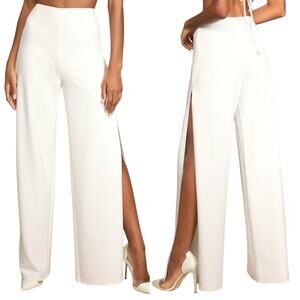 Lulus High Waist Stretch Crepe Side Slits Wide Leg Pants White size Small NWOT